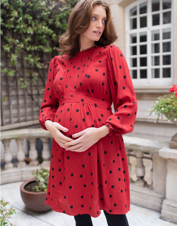 Image pour Red Polka Dot Maternity & Nursing Smock Dress