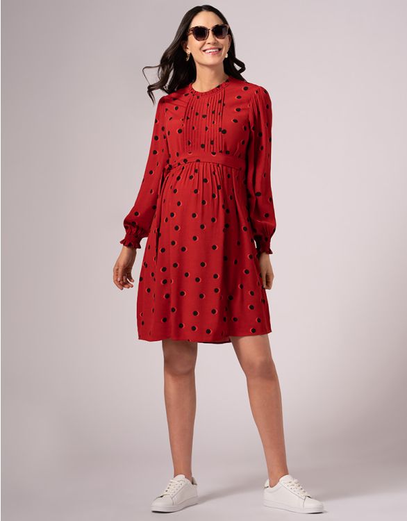Image for Red Polka Dot Maternity & Nursing Smock Dress