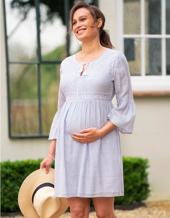 afbeelding voor Blue Boho Maternity & Nursing Dress