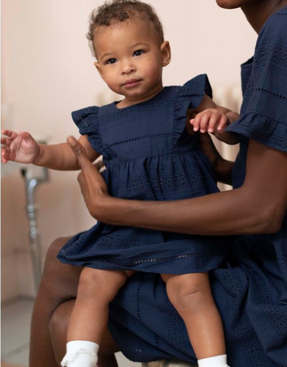 Image for Navy Blue Cotton Broderie Baby Dress