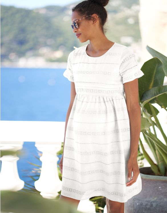Image for White Cotton Broderie Maternity & Nursing Dress
