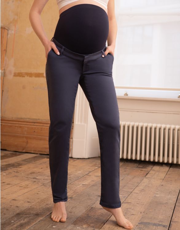 Image pour Pantalon maternité chino bandeau taille haute - Bleu marine