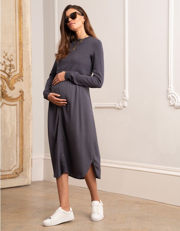 Image pour Robe maternité et allaitement mi-longue, gris ardoise