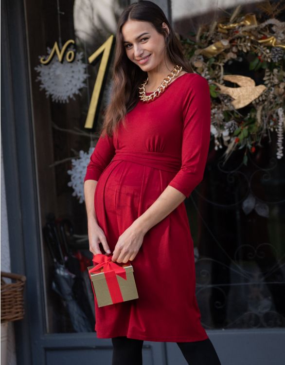 Image for Maternity & Nursing 3/4 Sleeve Dress - Claret Red