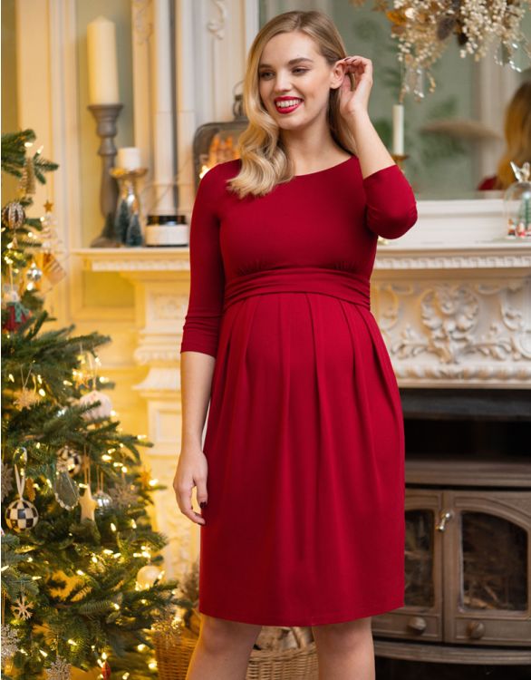 Image for Claret Red 3/4 Length Sleeve Maternity & Nursing Dress
