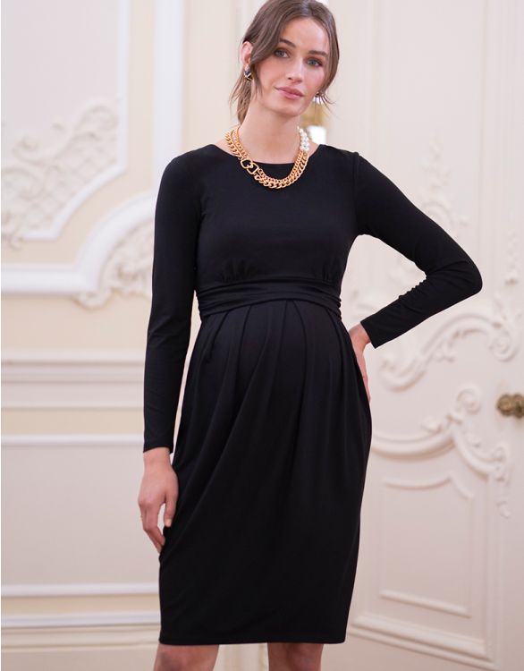 afbeelding voor Maternity & Nursing Long Sleeve Dress - Black