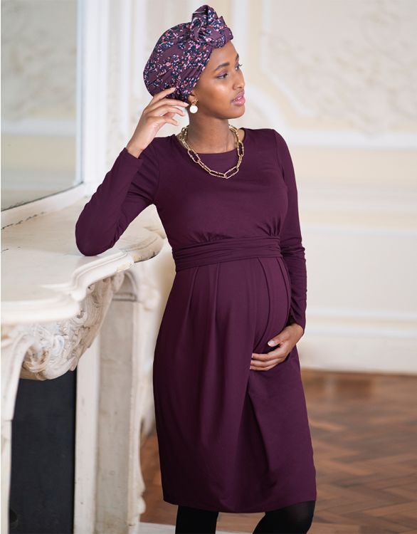 Image for Burgundy Stretch Jersey Maternity & Nursing Dress 