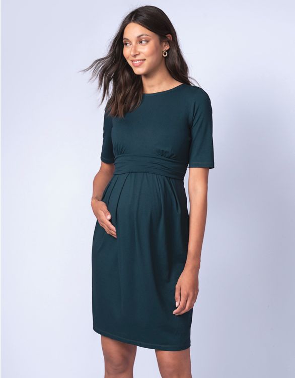Image for Maternity & Nursing Short Sleeve Dress - Emerald Green