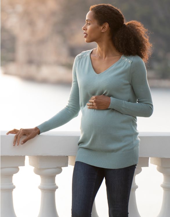 Image for Sage Green Fine Knit V-Neck Maternity to Nursing Sweater