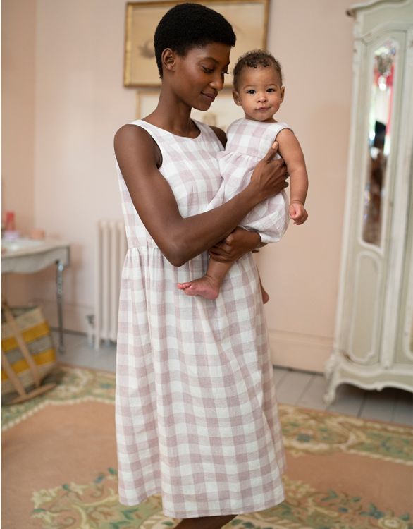 Mauve Gingham Cotton Baby Dress Seraphine