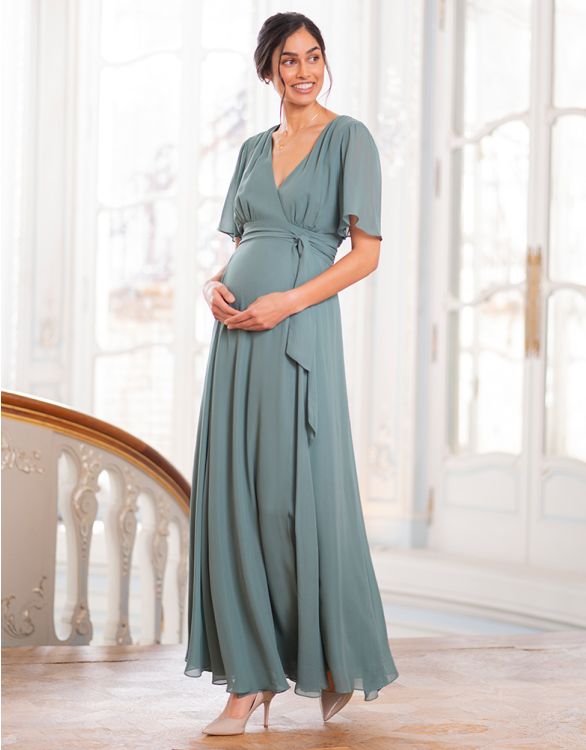 Image for Sage Green Maxi Maternity & Nursing Wrap Dress