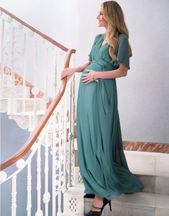 Sage Green Maxi Maternity & Nursing Wrap Dress