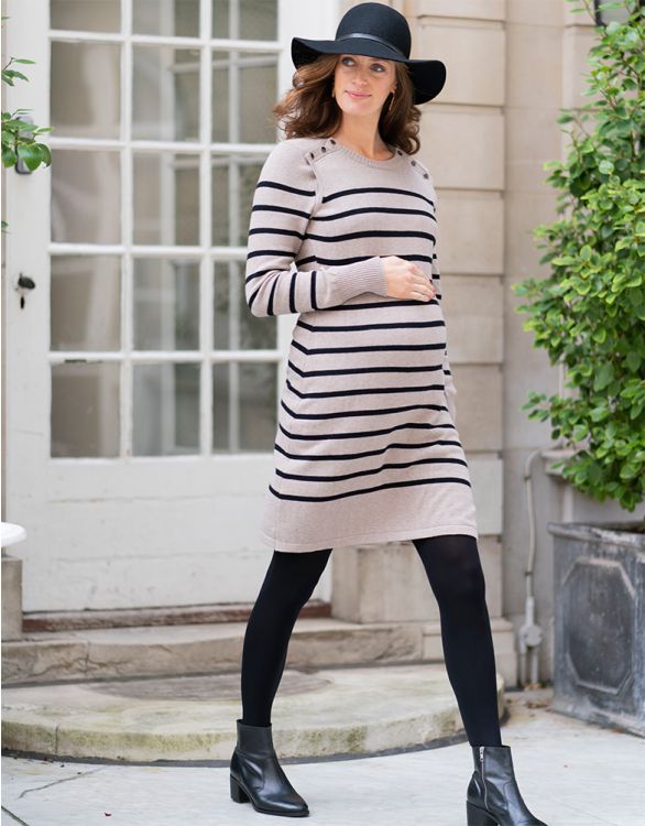 Image for Striped Cotton Maternity & Nursing Jumper Dress