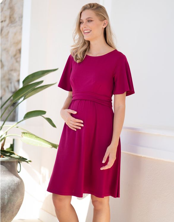 Image for Raspberry Pink Fit & Flare Maternity to breastfeeding Dress