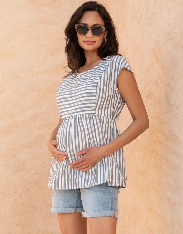 Image for Cotton Stripe Maternity & Nursing Top