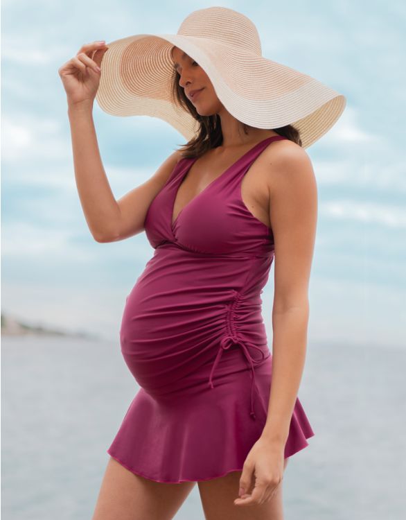 afbeelding voor Zwangerschap tankini en zwembroek set - framboos