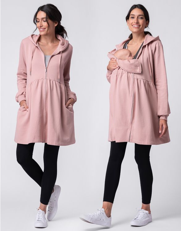 Image for Dusky Pink 3 in 1 Maternity to Babywearing Hoodie Dress