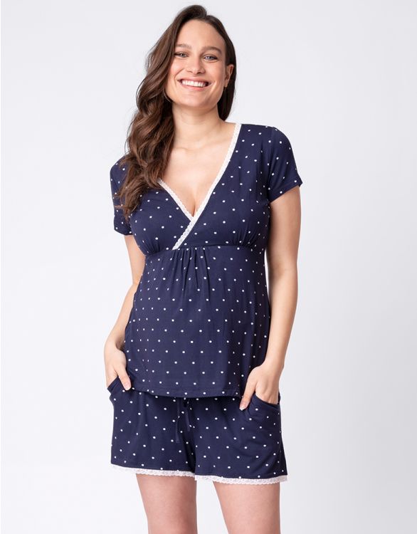 afbeelding voor Marineblauwe Short Pyjama voor Zwangerschap en Zogen