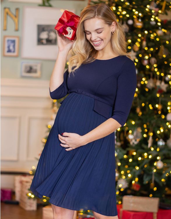 Image for Seraphine Navy Blue Pleated Maternity Dress