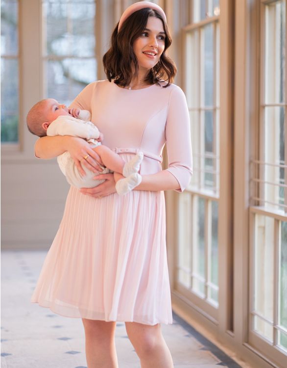 Image for Blush Pink Pleated Maternity & Nursing Dress