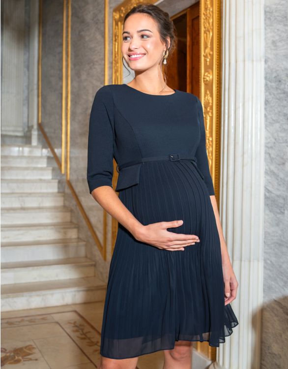 Image for Navy Blue Pleated Maternity & Nursing Dress