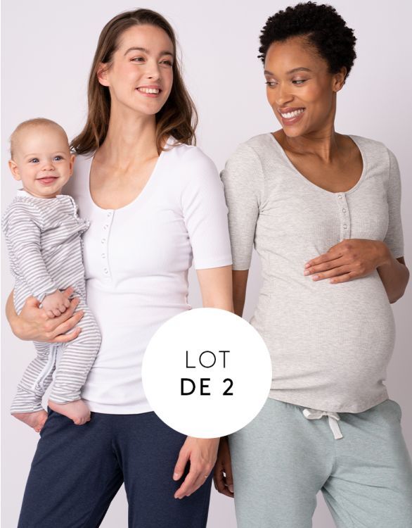 Image pour Hauts de maternité et d'allaitement à manches longues - Lot de deux, blanc et gris