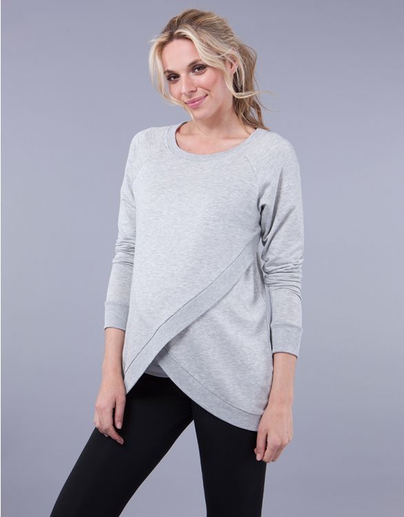 Image for Grey Cotton Blend Maternity & Nursing Sweatshirt