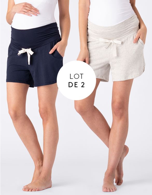 Image pour Lot de deux shorts de grossesse à l'allaitement en jersey à taille haute