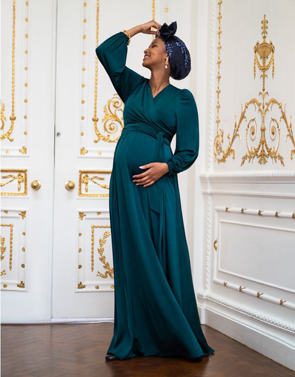 afbeelding voor Bosgroene maxi-jurk voor zwangerschap en borstvoeding