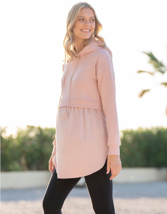 Image for Pink Hoodie Maternity to Nursing Top with Built in Undershirt