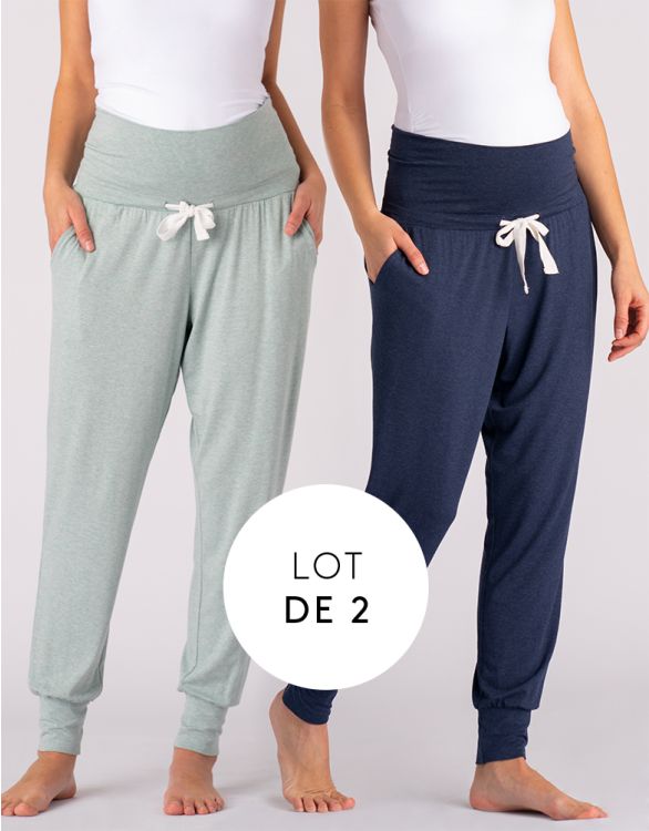 Image pour Maternity Lounge Pants – Navy & Sage Twin Pack