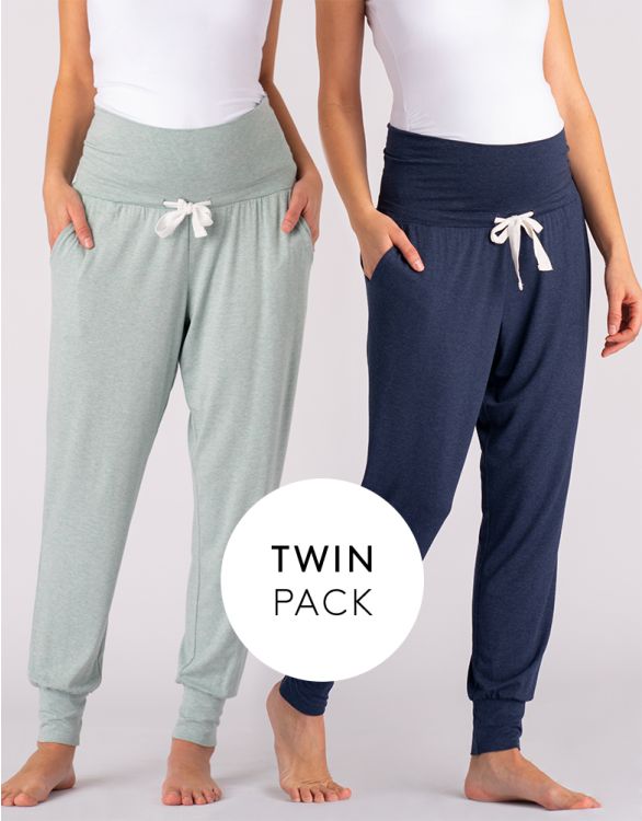 Image for Maternity Lounge Pants – Navy & Sage Twin Pack