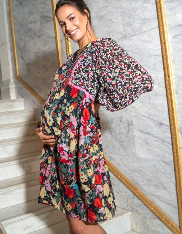 Image for Mixed Flower Print Boho Maternity to Nursing Dress