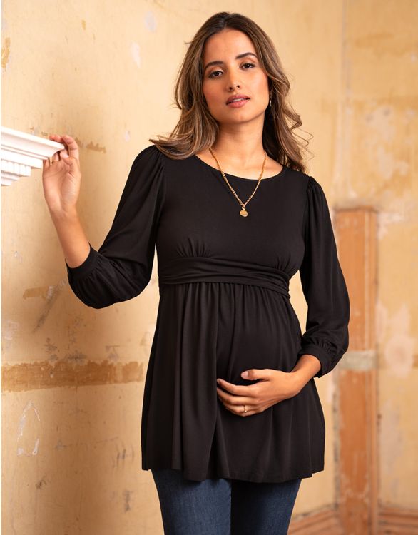 afbeelding voor Zwarte zwangerschaps- en borstvoedingstop met empiretaille