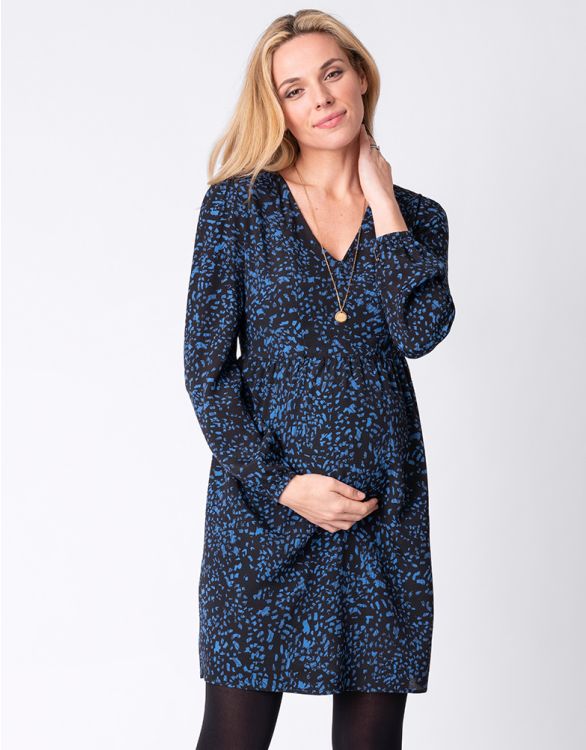 Image for Blue Printed Maternity & Nursing Dress