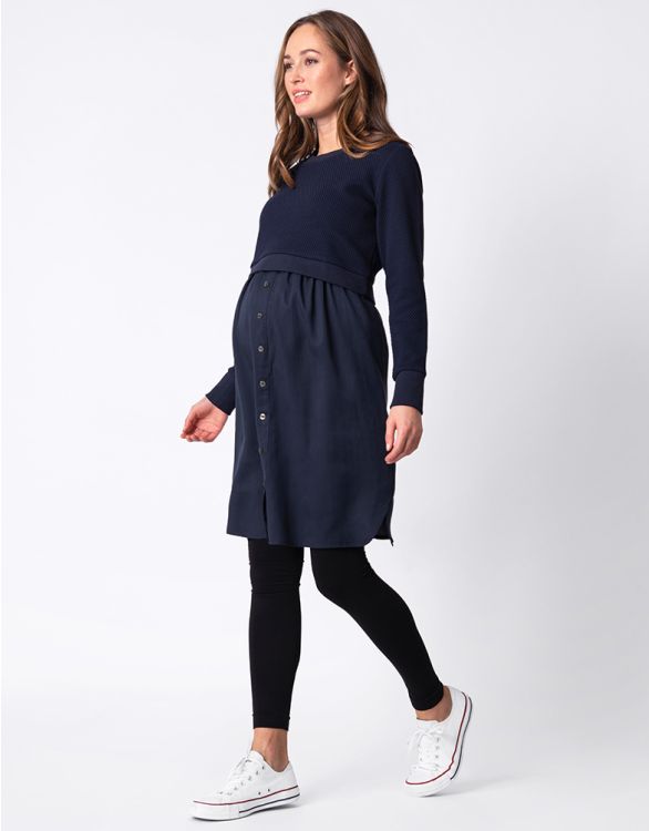 Image for Navy Blue Mock Sweater Maternity & Nursing Dress