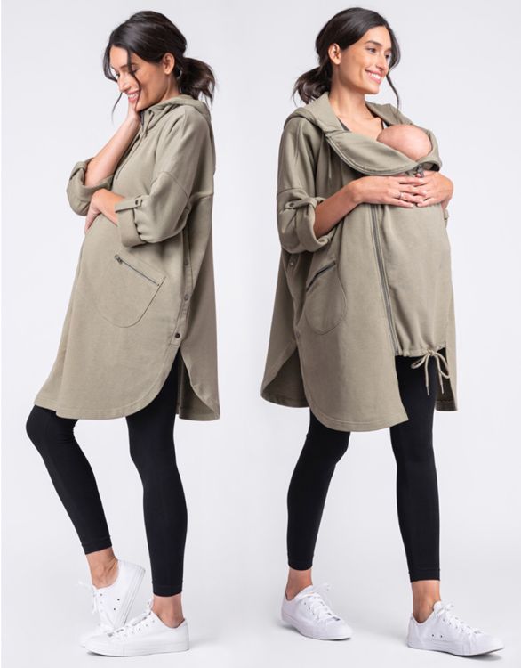 Image for Khaki 3 in 1 Maternity & Babywearing Hooded Cape