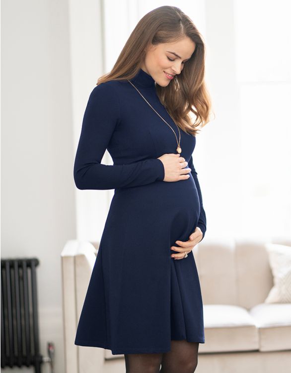 Image for Navy Blue Turtleneck Maternity Dress