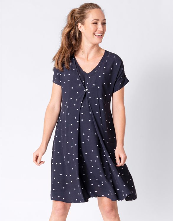 Image for Navy Polka Dot Maternity & Nursing Dress 