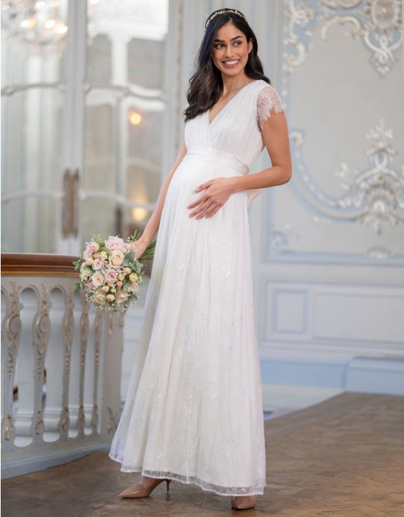Image for Long Lace V Neck Maternity Bridal Gown