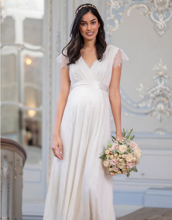 Long Lace V Neck Maternity Bridal Gown ...