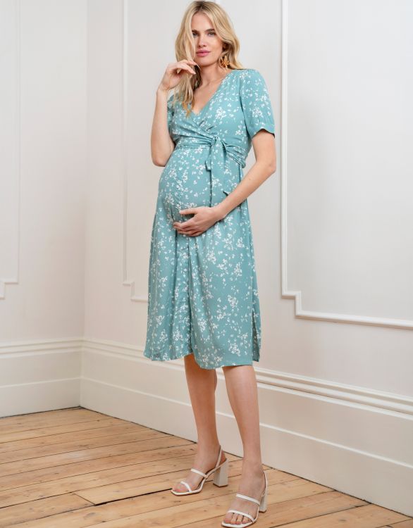 Image pour Robe grossesse et allaitement imprimés fleurs – Vert sauge 