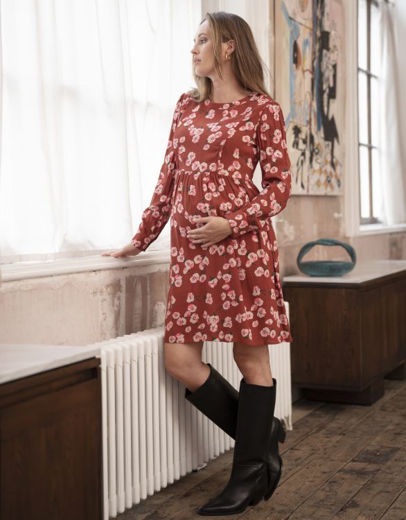 Image pour Robe grossesse et allaitement à imprimé floral couleur rouille