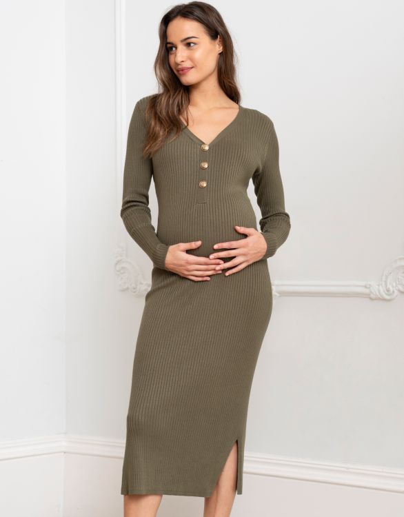 Khaki knit deals midi skirt