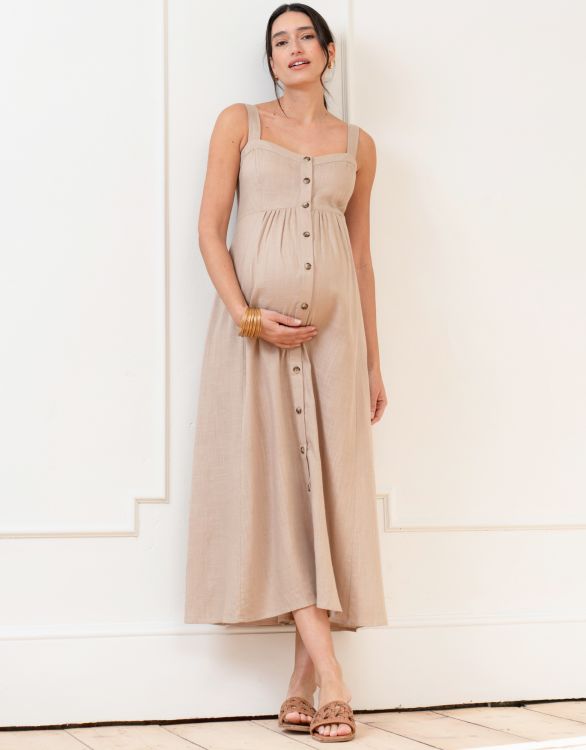 Image for Linen-Blend Button-Front Midi Dress 