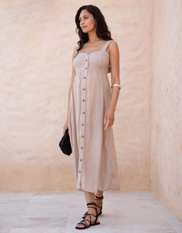 Image for Linen-Blend Button-Front Midi Dress 