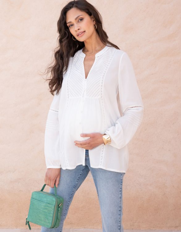 Image for Pintuck Button-Down Maternity-To-Nursing Shirt