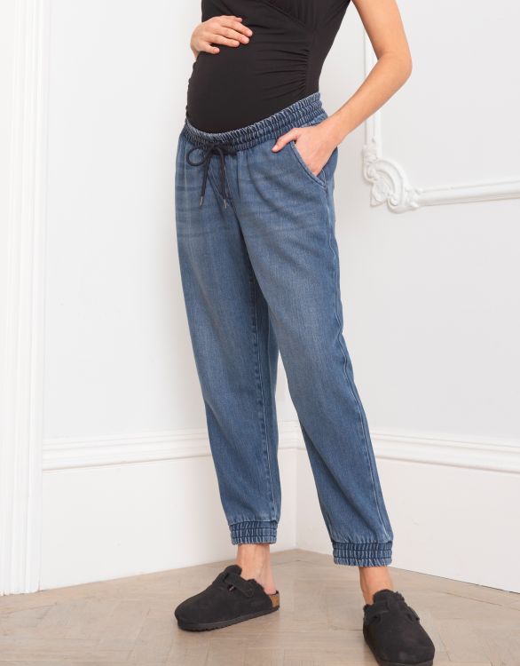 Image pour Pantalon de détente pour grossesse en jean lyocell Tencel™ 