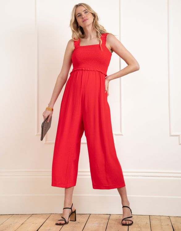 Image for Wide Leg Cropped Red Maternity & Nursing Jumpsuit