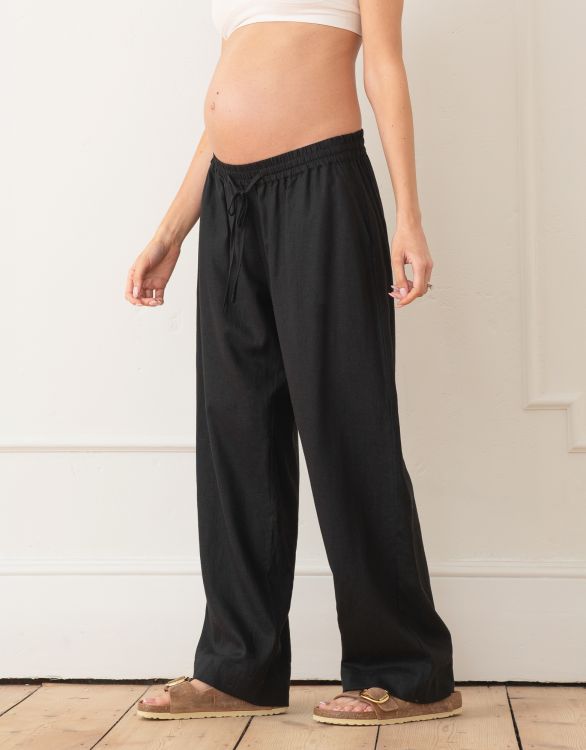 Imagen de Pantalones anchos de mezcla de lino por debajo del vientre